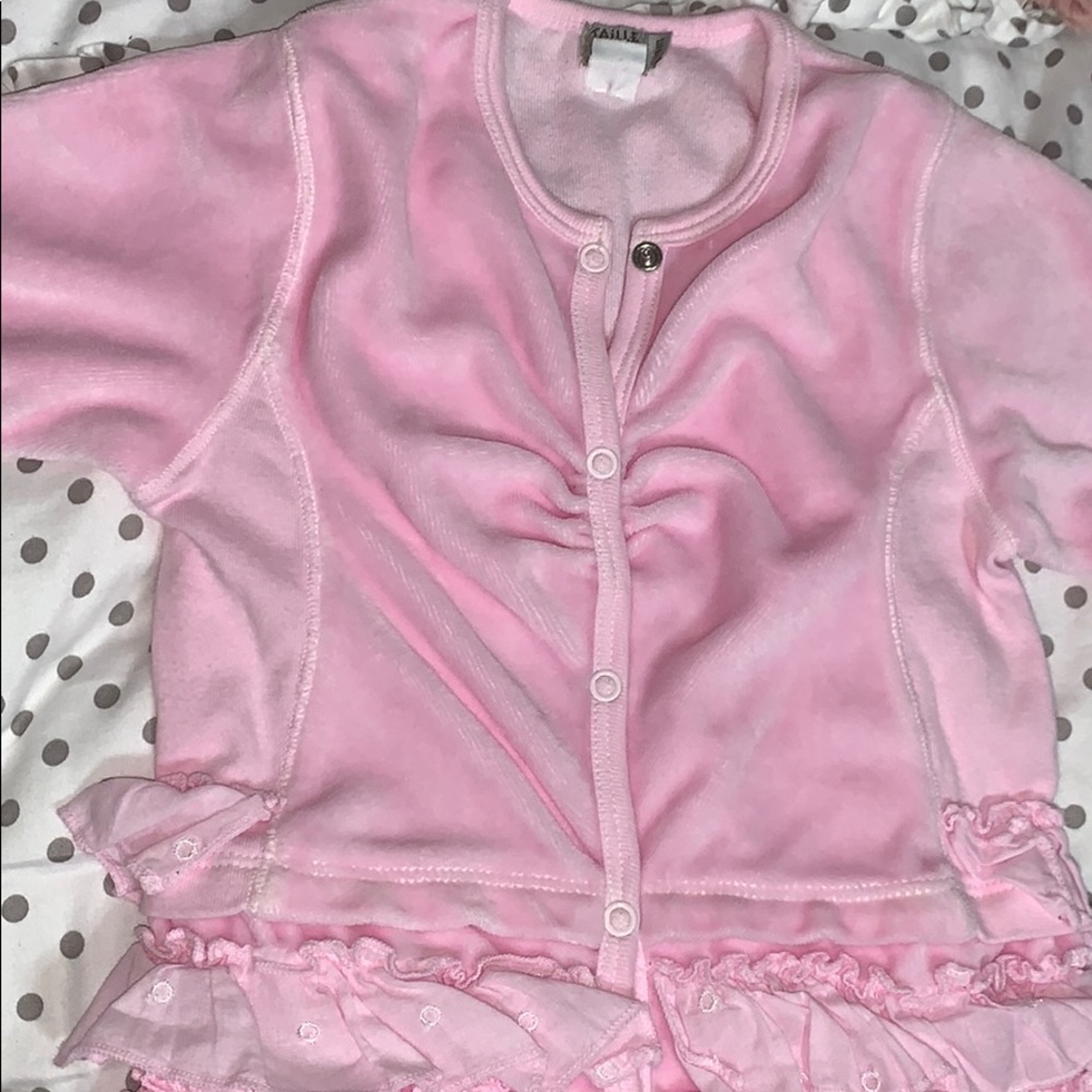 Pink baby velour bodysuit.